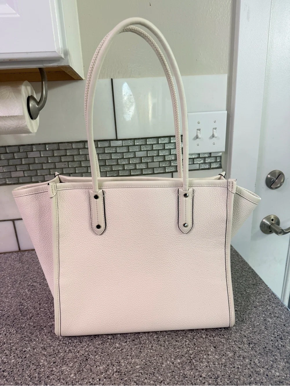 kate spade ivory/cream Leather Logo Tote
